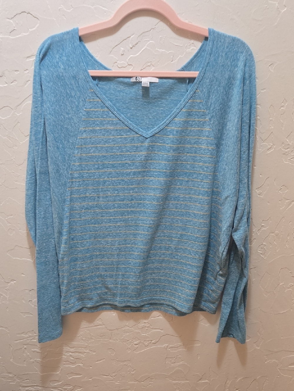 Volcom Light Blue Striped Long Sleeve V-Neck Tee